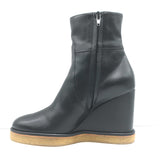 Celine Claude Wedge Ankle Boots Black Leather Size 38