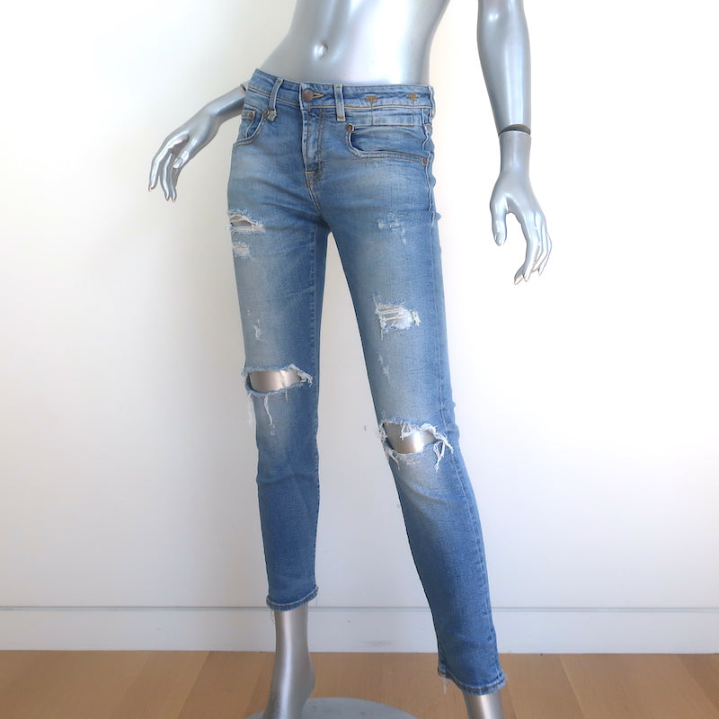 R13 Boy Skinny Ripped Jeans Bowers Blue Stretch Denim Size 25
