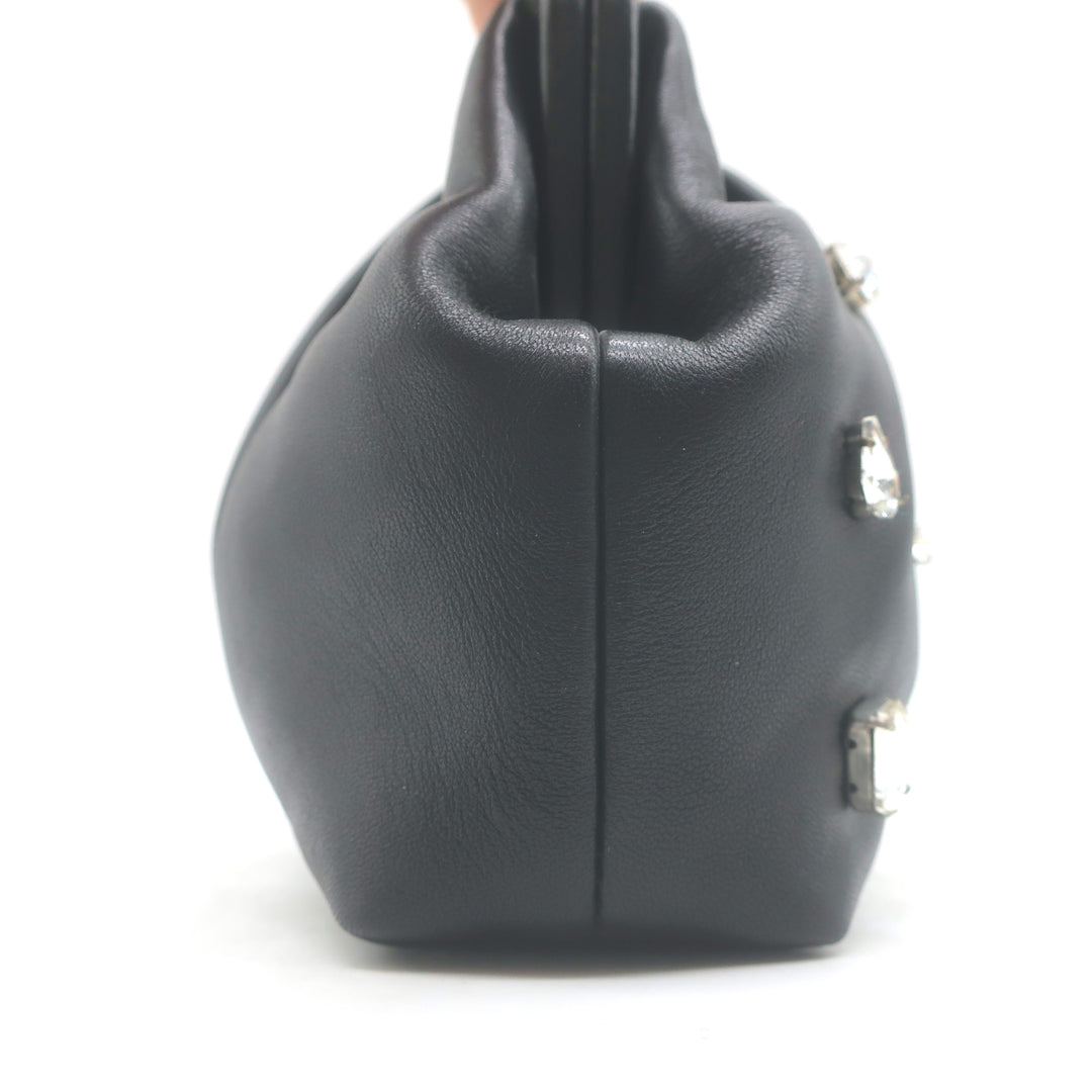 Clare V Sissy Crystal-Embellished Clutch Black Leather Mini Crossbody Bag