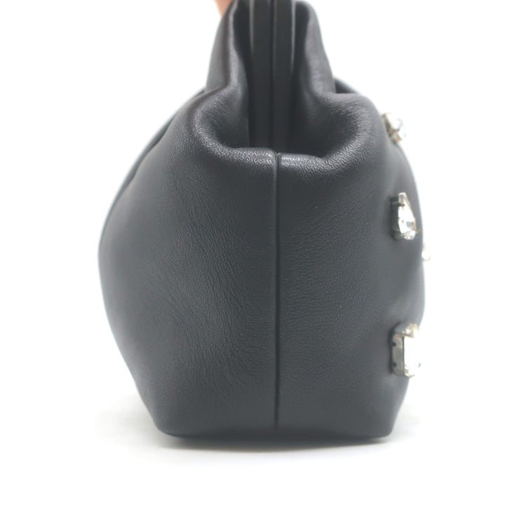 Clare V Sissy Crystal-Embellished Clutch Black Leather Mini Crossbody Bag