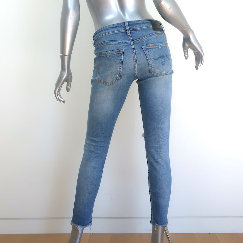 R13 Boy Skinny Ripped Jeans Bowers Blue Stretch Denim Size 25