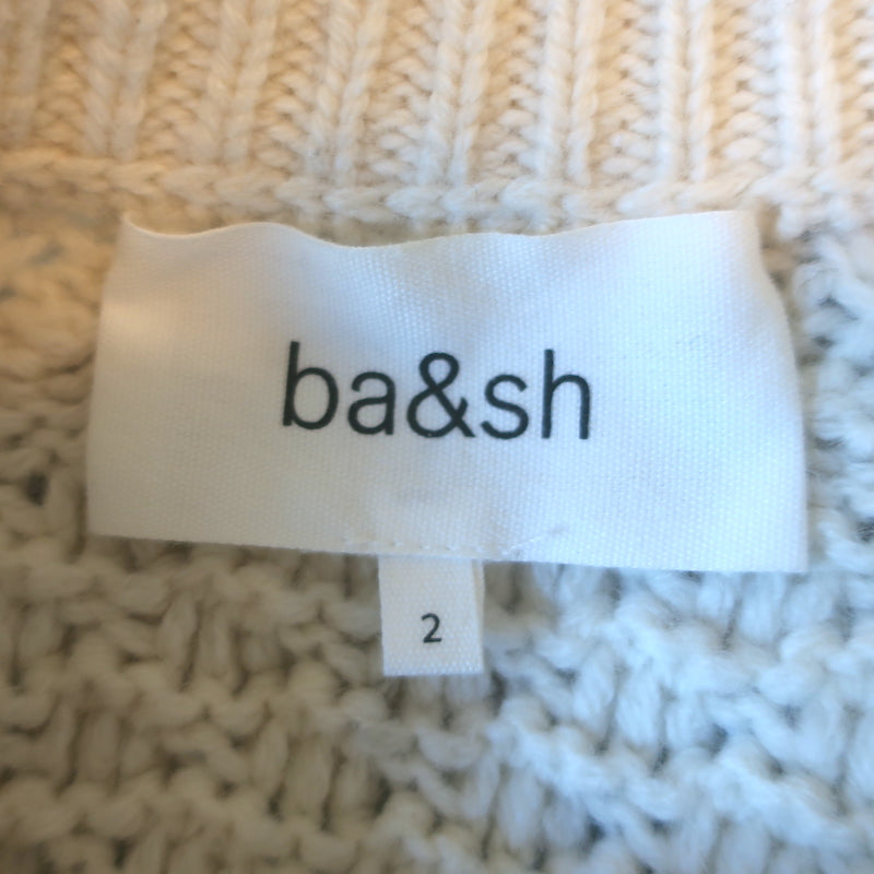 Ba&amp;sh Palo Mixed Knit Shoulder-Zip Sweater Ecru/Navy Striped Wool Size 2