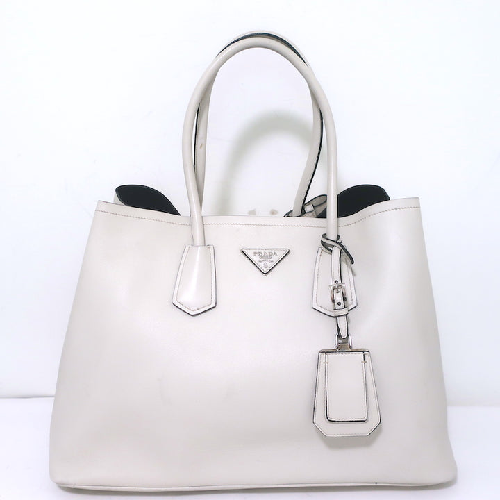 Prada Double Bag Cream Leather Large Tote