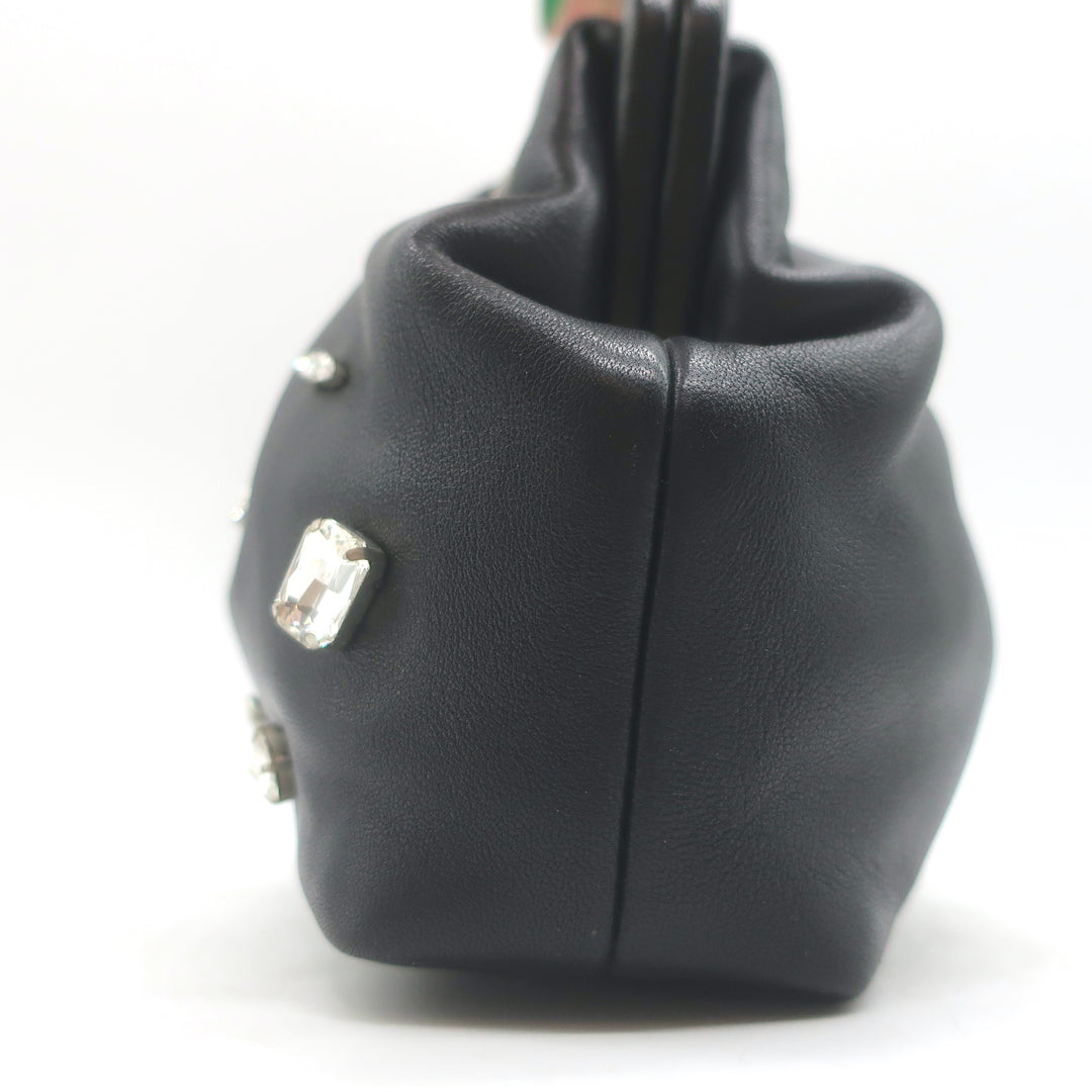 Clare V Sissy Crystal-Embellished Clutch Black Leather Mini Crossbody Bag
