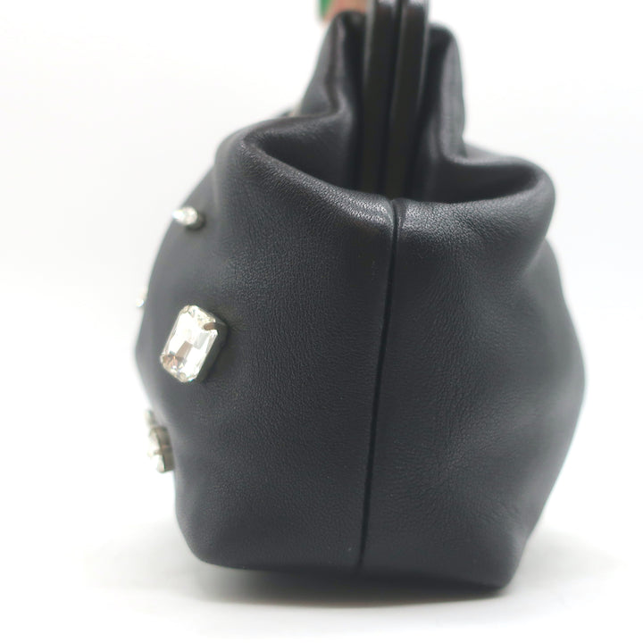 Clare V Sissy Crystal-Embellished Clutch Black Leather Mini Crossbody Bag