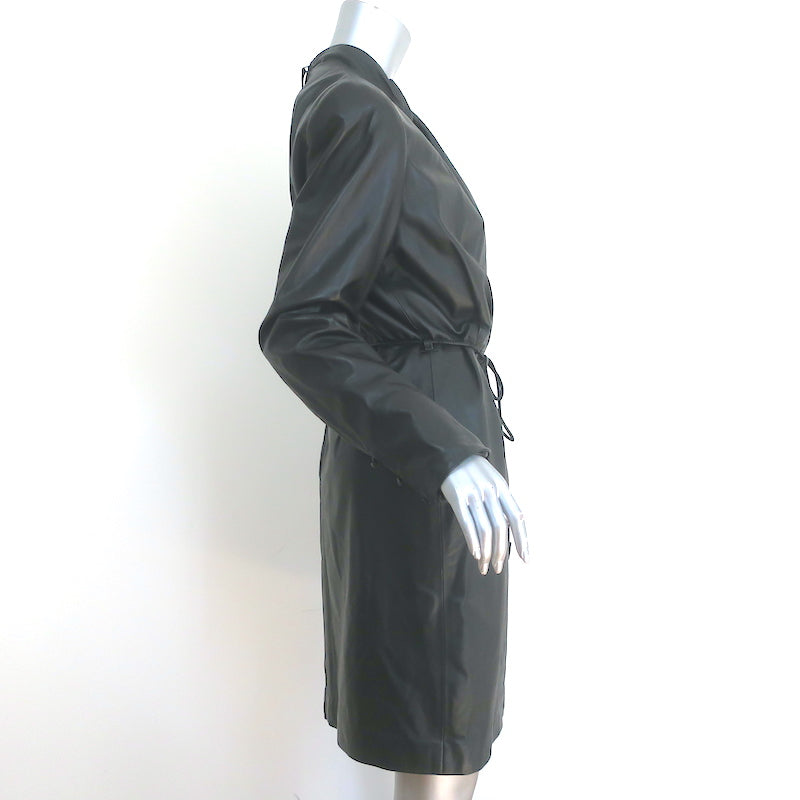 Emporio Armani Long Sleeve Leather Mini Dress Black Size 50 NEW
