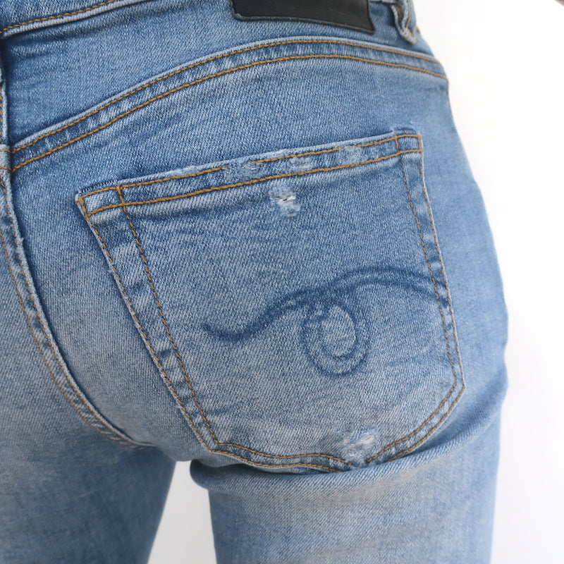 R13 Boy Skinny Ripped Jeans Bowers Blue Stretch Denim Size 25