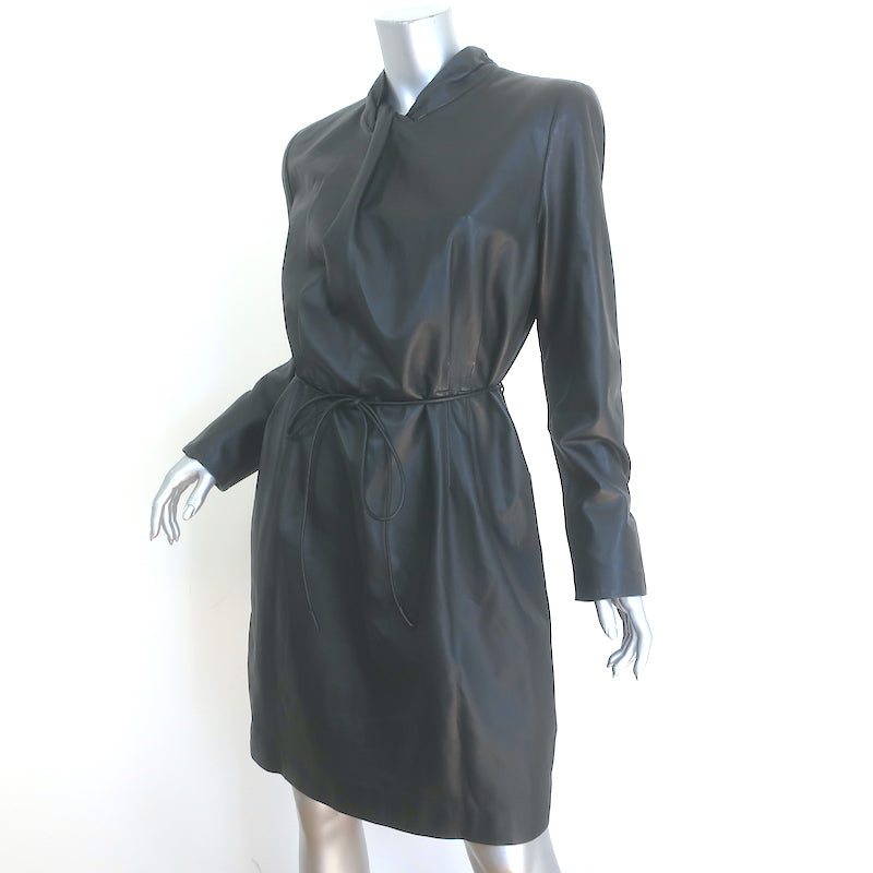 Emporio Armani Long Sleeve Leather Mini Dress Black Size 50 NEW