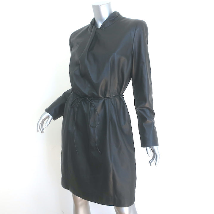 Emporio Armani Long Sleeve Leather Mini Dress Black Size 50 NEW