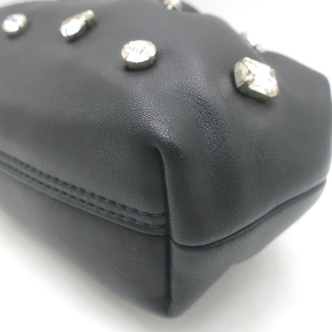Clare V Sissy Crystal-Embellished Clutch Black Leather Mini Crossbody Bag