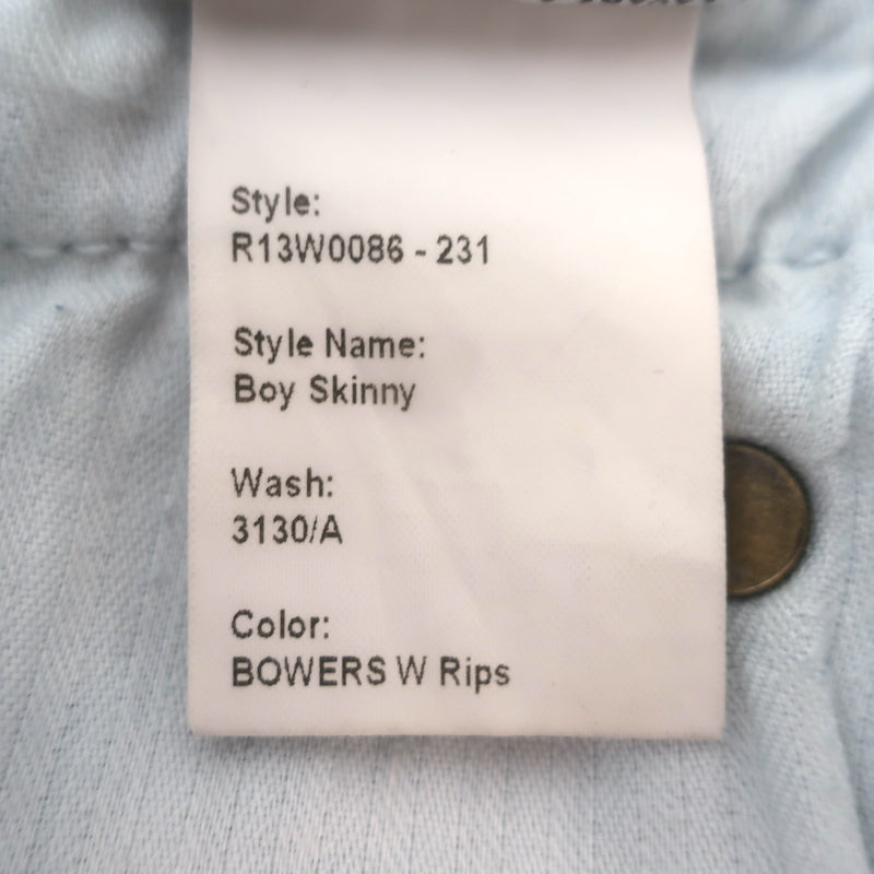 R13 Boy Skinny Ripped Jeans Bowers Blue Stretch Denim Size 25