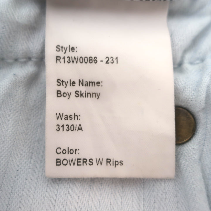 R13 Boy Skinny Ripped Jeans Bowers Blue Stretch Denim Size 25