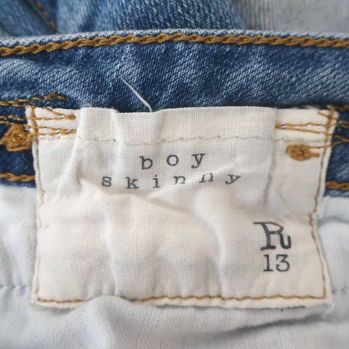 R13 Boy Skinny Ripped Jeans Bowers Blue Stretch Denim Size 25