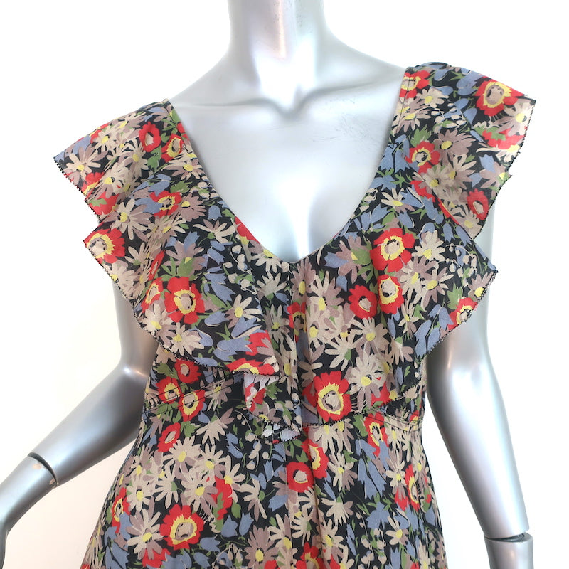 THE GREAT Sleeveless Maxi Dress Geranium Floral Print Ruffled Cotton Size 1