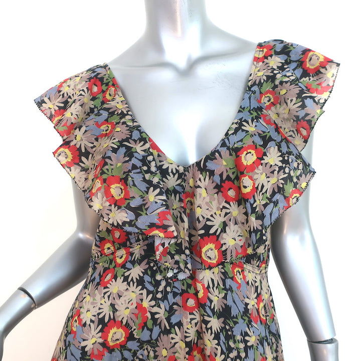 THE GREAT Sleeveless Maxi Dress Geranium Floral Print Ruffled Cotton Size 1
