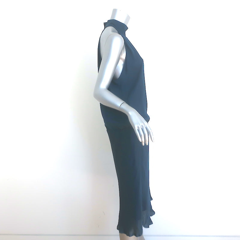 Nili Lotan Blouson Halter Dress Teal Silk Size Large NEW