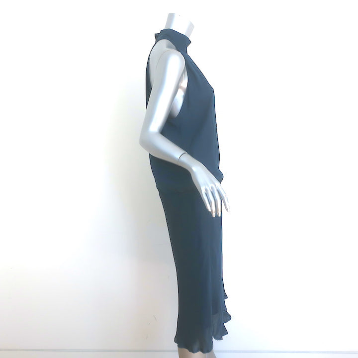 Nili Lotan Blouson Halter Dress Teal Silk Size Large NEW