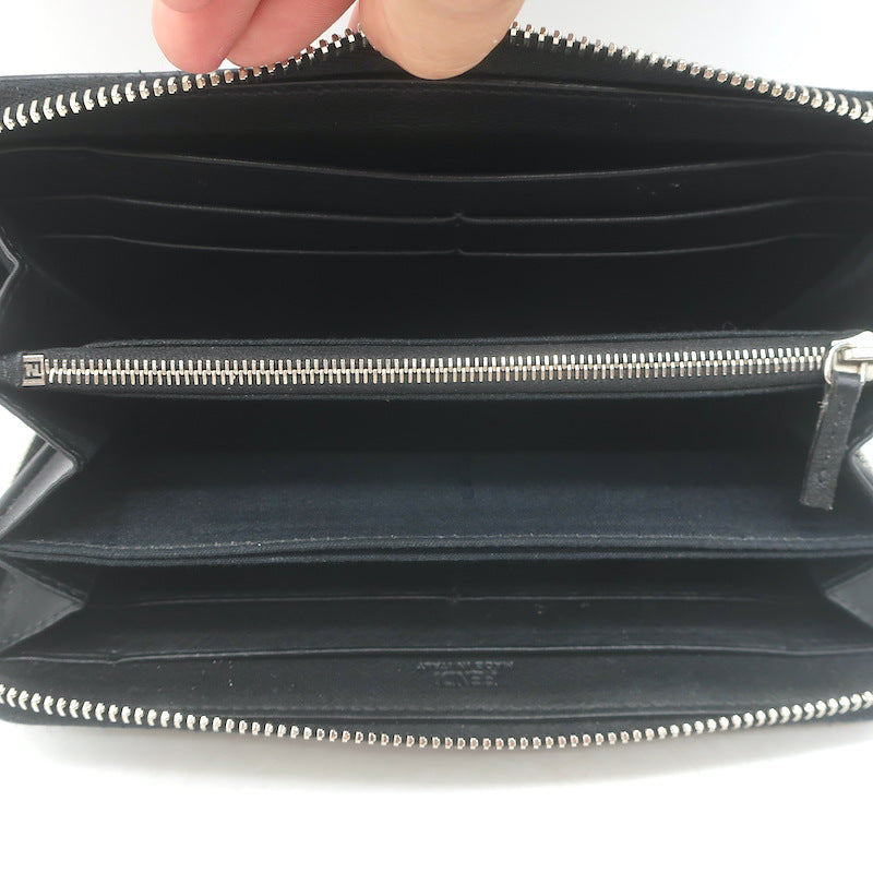 Fendi Monster Snakeskin Eyes Zip-Around Wallet Black Leather