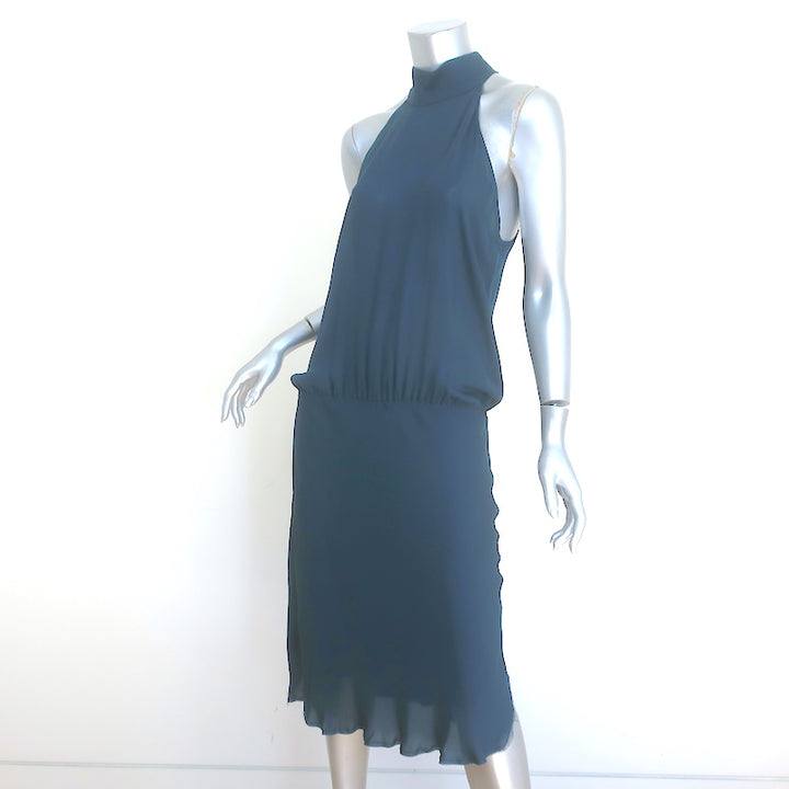 Nili Lotan Blouson Halter Dress Teal Silk Size Large NEW