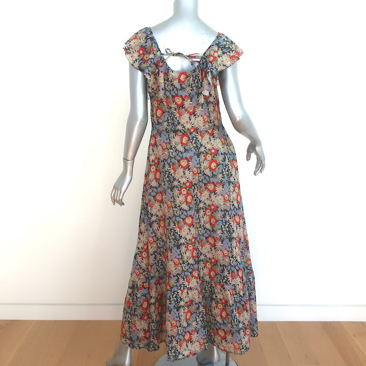 THE GREAT Sleeveless Maxi Dress Geranium Floral Print Ruffled Cotton Size 1