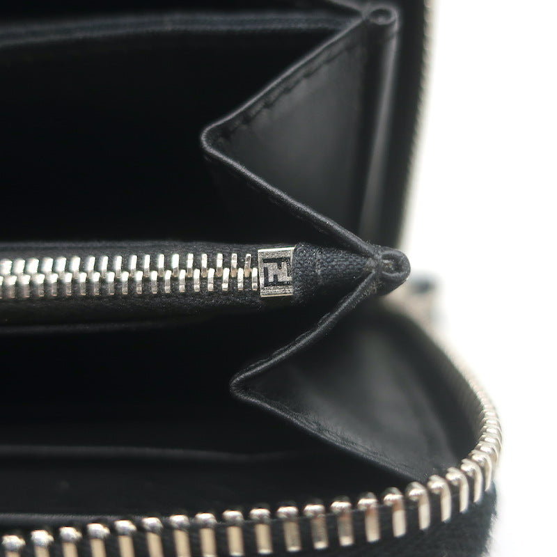 Fendi Monster Snakeskin Eyes Zip-Around Wallet Black Leather