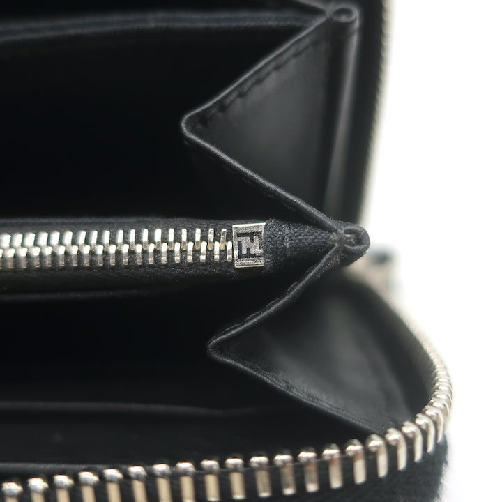 Fendi Monster Snakeskin Eyes Zip-Around Wallet Black Leather