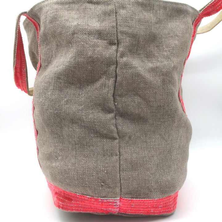 Vanessa Bruno Le Cabas Sequin-Trimmed Medium Tote Taupe Linen Canvas