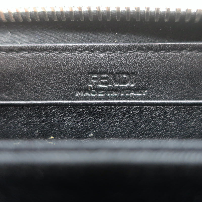 Fendi Monster Snakeskin Eyes Zip-Around Wallet Black Leather