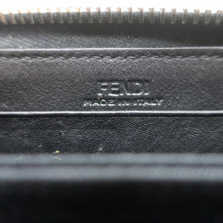 Fendi Monster Snakeskin Eyes Zip-Around Wallet Black Leather