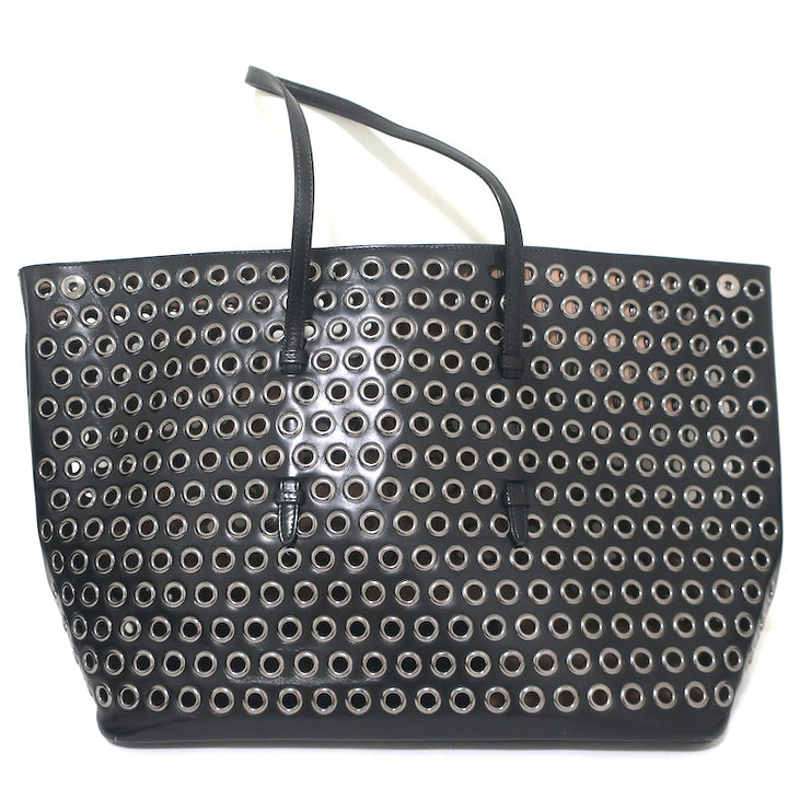 Alaia Mina Grommet Tote Black Leather Large Shoulder Bag