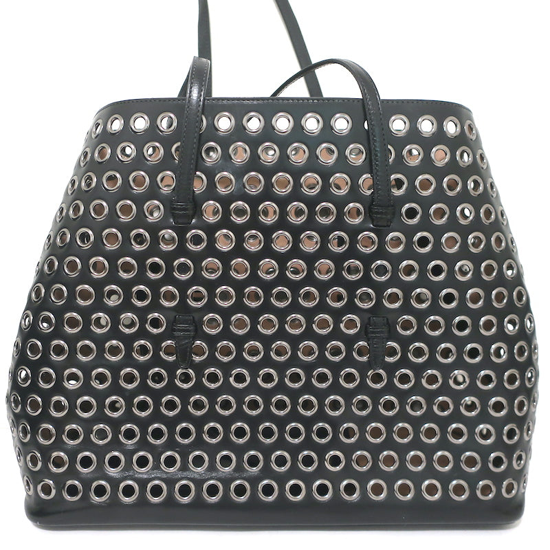 Alaia Mina Grommet Tote Black Leather Large Shoulder Bag