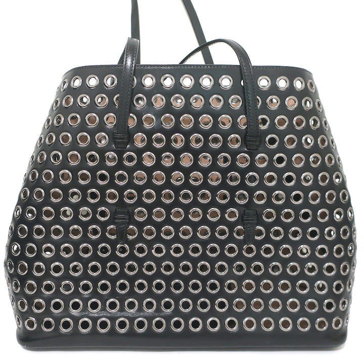 Alaia Mina Grommet Tote Black Leather Large Shoulder Bag