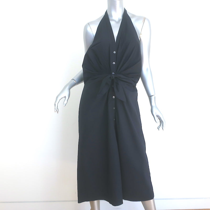 Veronica Beard Disa Ruched Button-Front Halter Dress, Black, Women's, 14 Veronica Beard Disa Ruched Button-Front Halter Dress, Black, Women's, 14