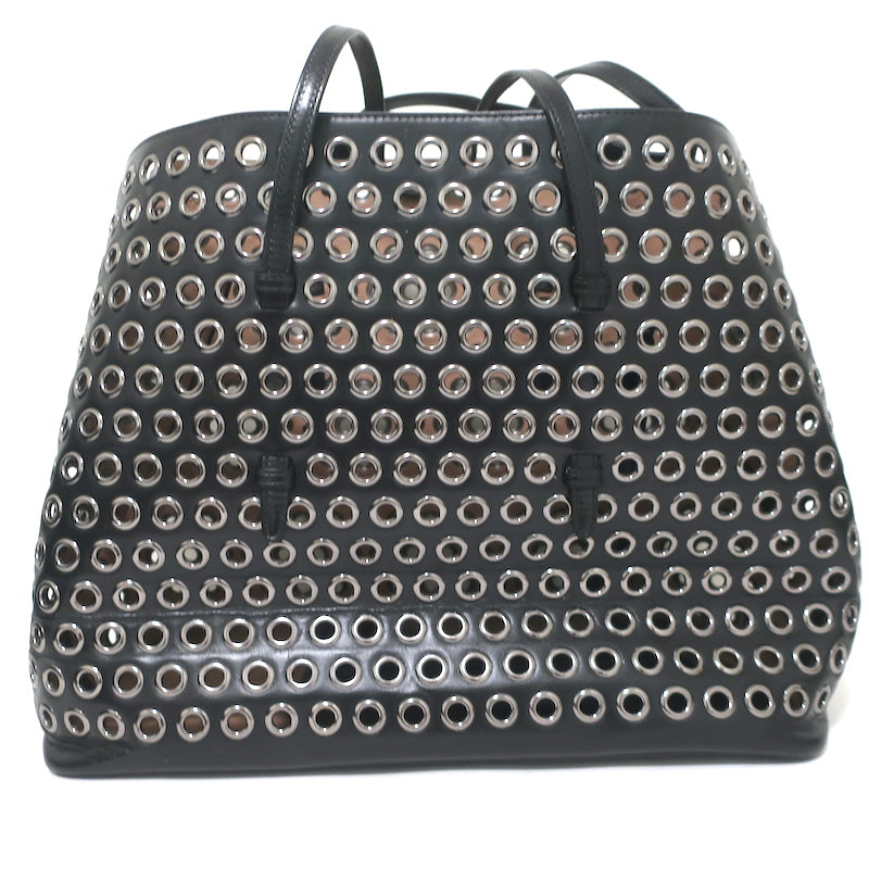 Alaia Mina Grommet Tote Black Leather Large Shoulder Bag