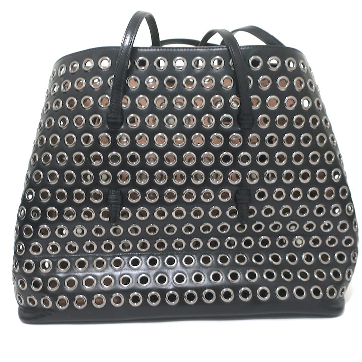 Alaia Mina Grommet Tote Black Leather Large Shoulder Bag