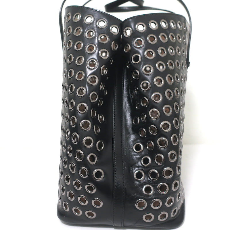 Alaia Mina Grommet Tote Black Leather Large Shoulder Bag
