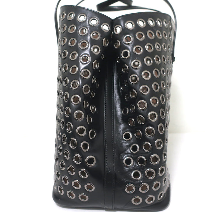 Alaia Mina Grommet Tote Black Leather Large Shoulder Bag