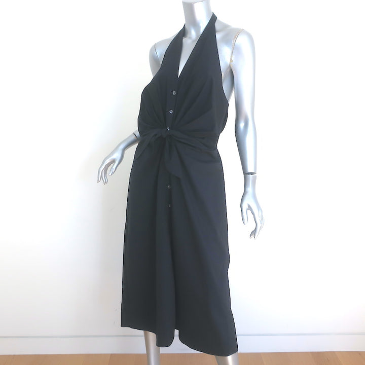 Veronica Beard Disa Button-Front Halter Dress Black Stretch Cotton Size 14