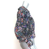 Isabel Marant Cade Ruffled V-Neck Blouse Black Printed Stretch Silk Size 38