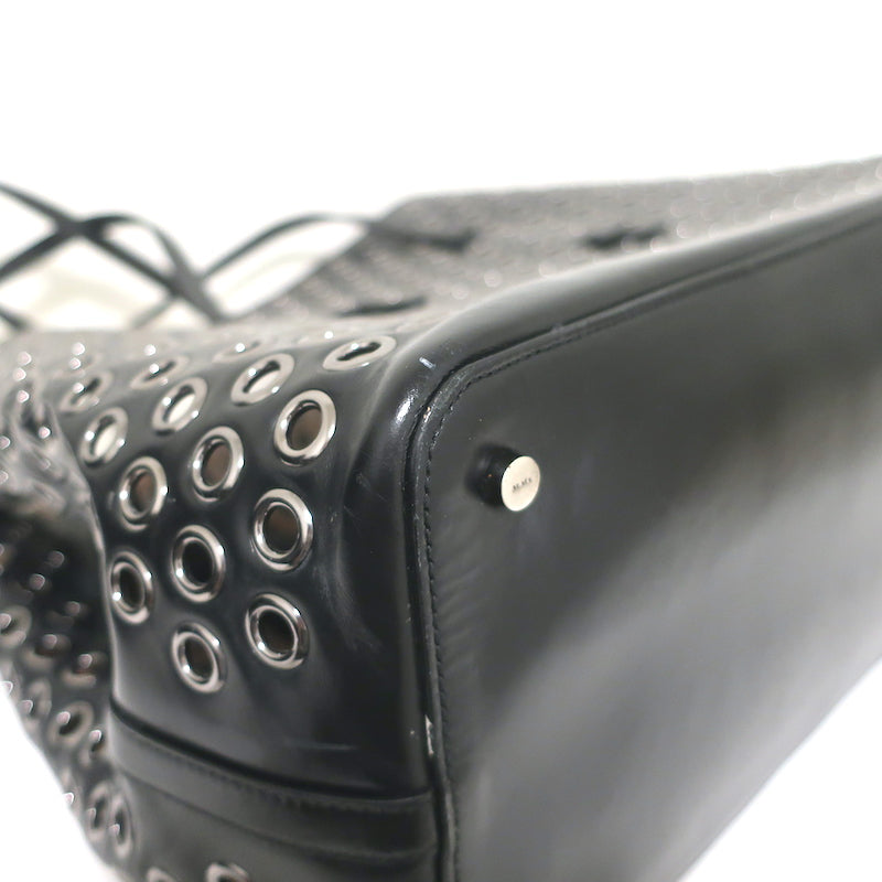 Alaia Mina Grommet Tote Black Leather Large Shoulder Bag