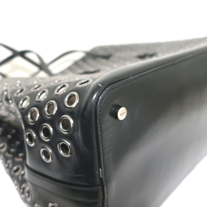 Alaia Mina Grommet Tote Black Leather Large Shoulder Bag