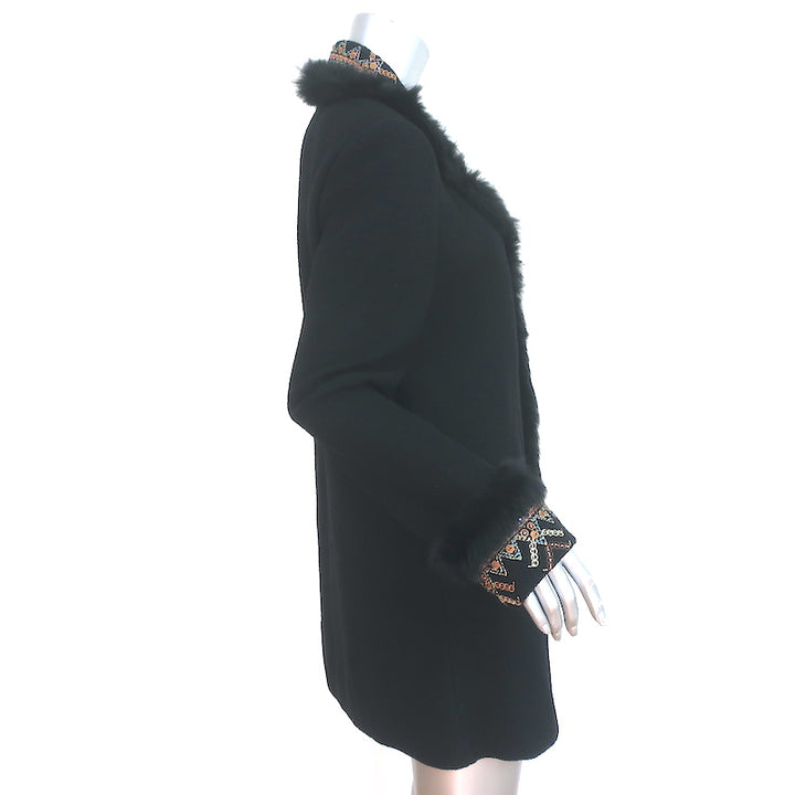 St. John Jacket Black Fur-Trimmed Embroidered Knit Size Small