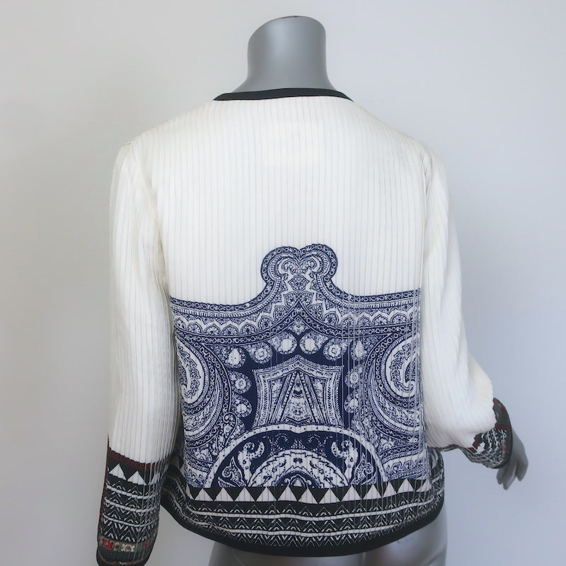 Etro Paisley Print Pleated Open-Front Jacket Cream/Navy Silk Size 42