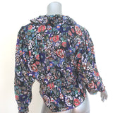 Isabel Marant Cade Ruffled V-Neck Blouse Black Printed Stretch Silk Size 38