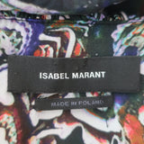 Isabel Marant Cade Ruffled V-Neck Blouse Black Printed Stretch Silk Size 38