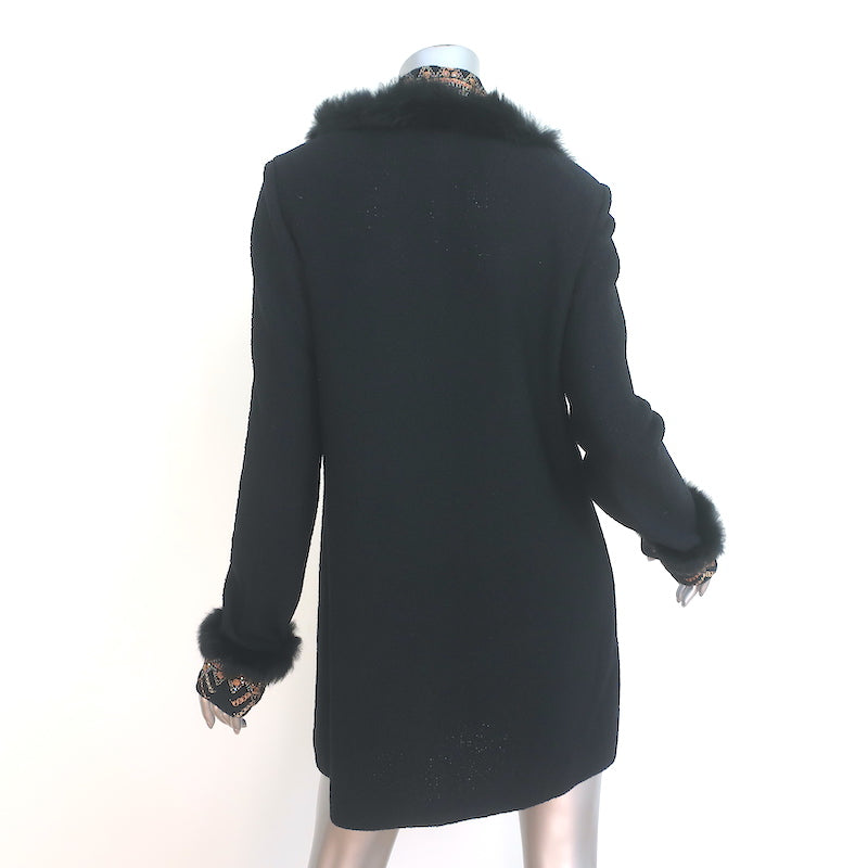 St. John Jacket Black Fur-Trimmed Embroidered Knit Size Small