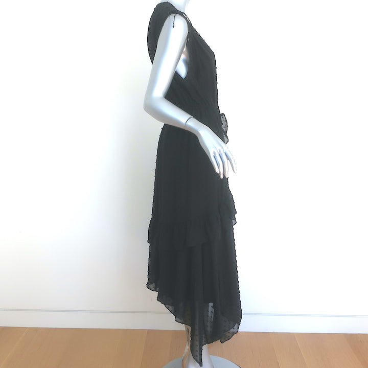 Ulla Johnson Aurelie Ruffled Midi Dress Black Swiss Dot Georgette Size 10