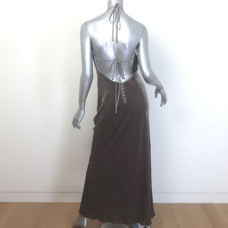 Reformation Jeany Velvet Halter Maxi Dress Magnetic Gray Size Small NEW