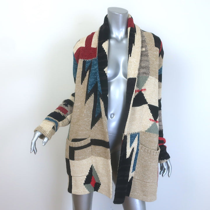 POLO Ralph Lauren Southwestern Patchwork Belted Cardigan Beige/Multi Size Small
