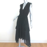 Ulla Johnson Aurelie Ruffled Midi Dress Black Swiss Dot Georgette Size 10